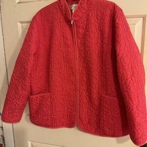Susan Bristol Quilted Coral Pink Women’s Jacket Full Zip 2X/54 chest 27 long